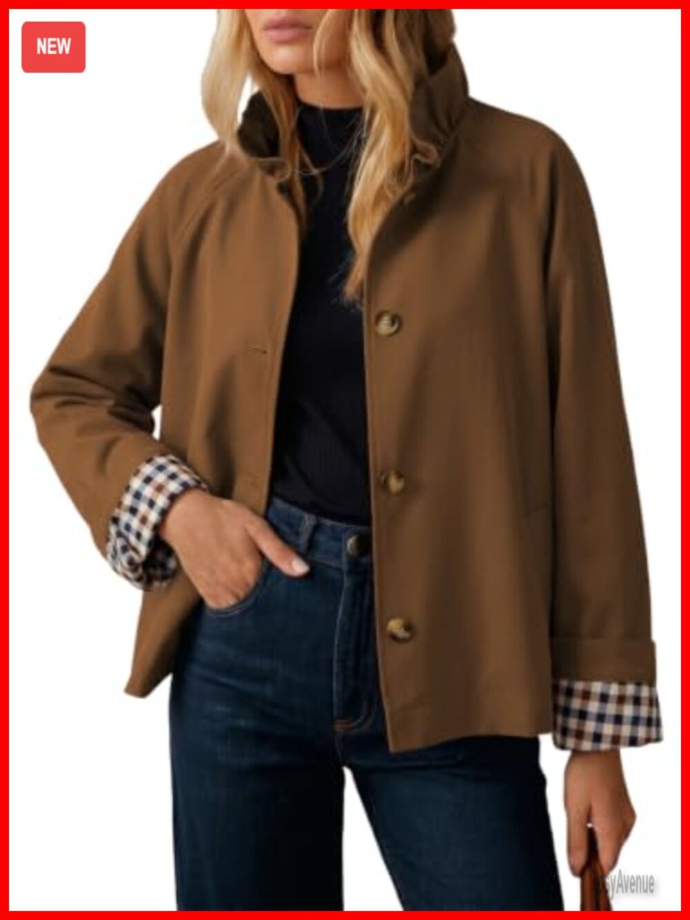 Dokotoo Lightweight Trench Coat Button Down Ruffle Collar Loose Fit Outerwear